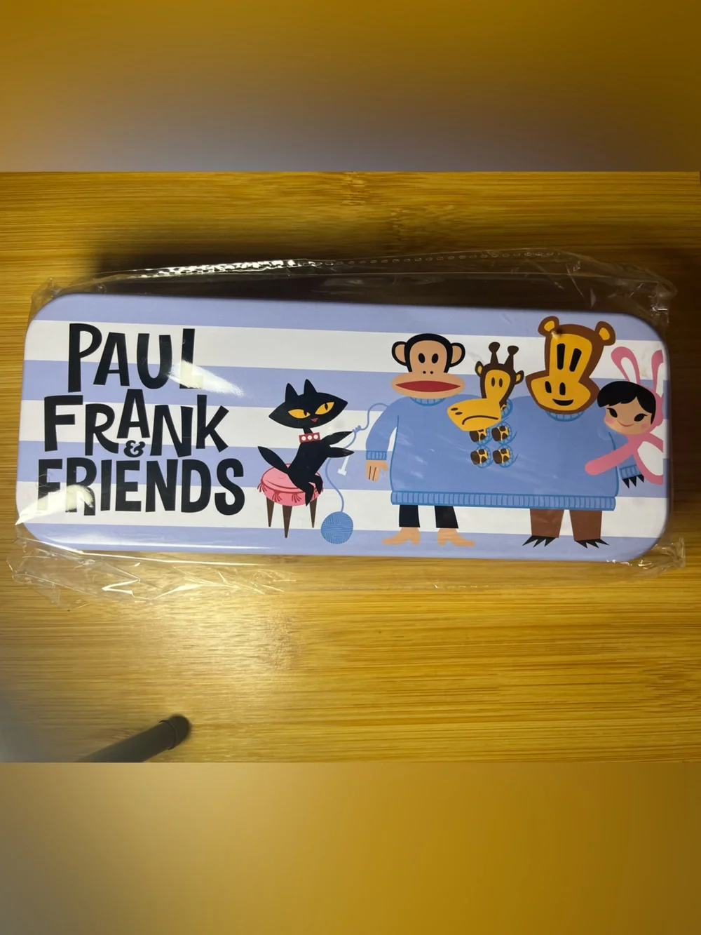 Paul Frank & Friends Light Purple and White Striped Pencil Tin